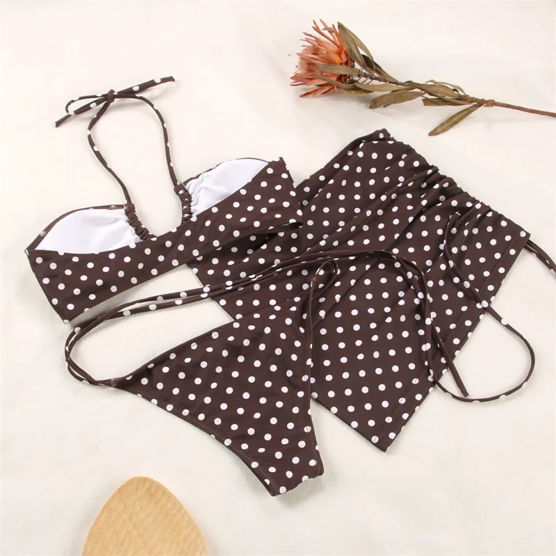 Low MOQ Custom Dot Printing Micro Sexy Bikinis Beachwear Low Waist Thong Bathing Suit Swimwear for Women