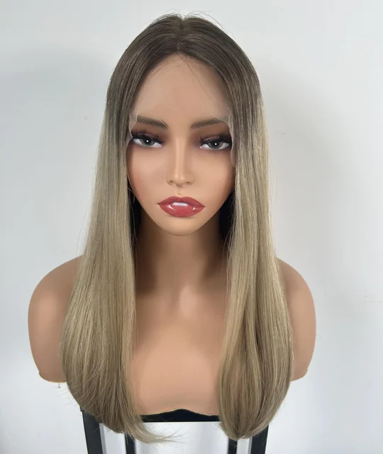 Kosher Wigs European Jewish Real Hair Ombre Blonde Color Straight Lace Top Orthodox Jewish Women Wigs