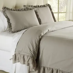 Wholesale Hot Sell Breathable Home Textile Luxury 95gsm Prewashed Microfibre Ruffle Duvet Cover Sets Bedding
