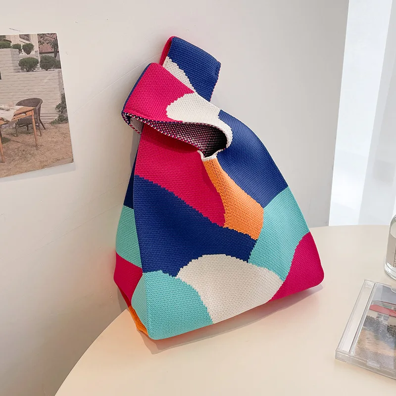 Knitted Fabric Shopping Bag Women Handbag Eco Wool Crochet Ladies