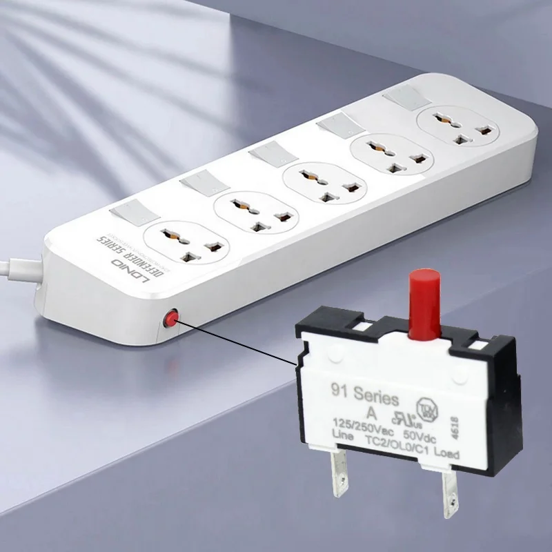 KUOYUH 91 Series 2A Thermal Overload Protector – Push-to-Reset Circuit Breaker, Quick Connect Terminals, 125/250VAC & 32/50VDC
