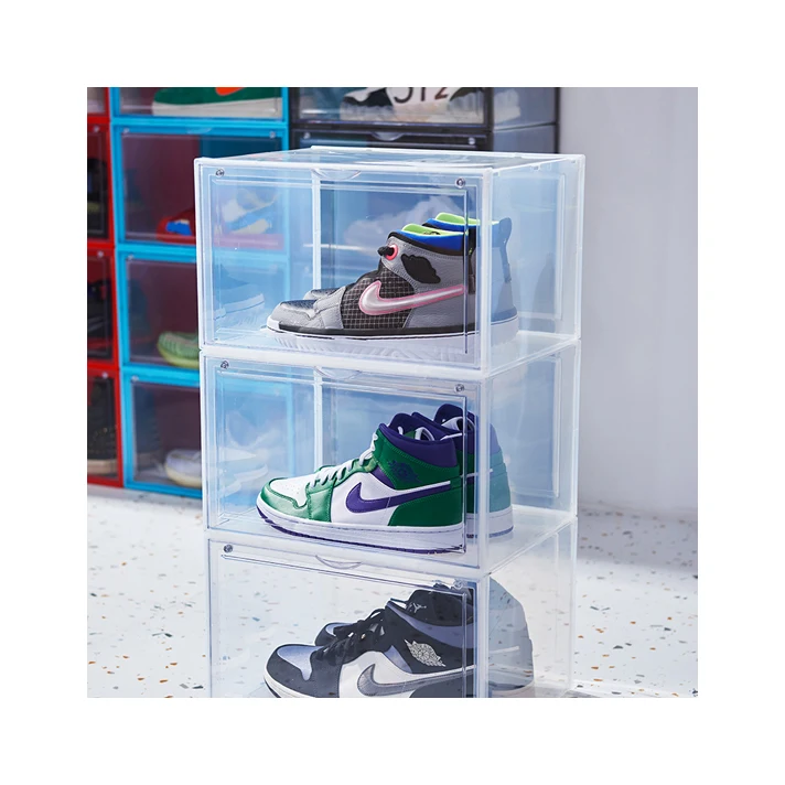 Transparent Magnetic Storage Acrylic Stackable Unisex Acrylic Side Open Organizer Shoe Box