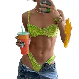 Custom Women's Micro Thong Bikini High Cut Beautiful Underwire Swimsuit with Sexy Floral Print Tankini Beautiful Bathing Suits