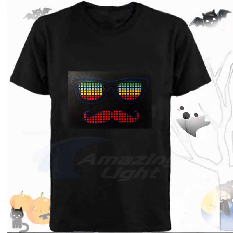 Factory Directly Music Party  Selling Sound Activated T Shirt Led Light up Down Flashing Equalizer EL Panel with Wireless Sensor