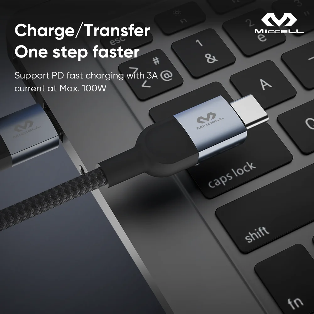 Miccell Pd 60w Fast Charger Type c Cable Fast Charging for samsung Note 10 Aluminum Alloy Braided 60w Pd Data Cable