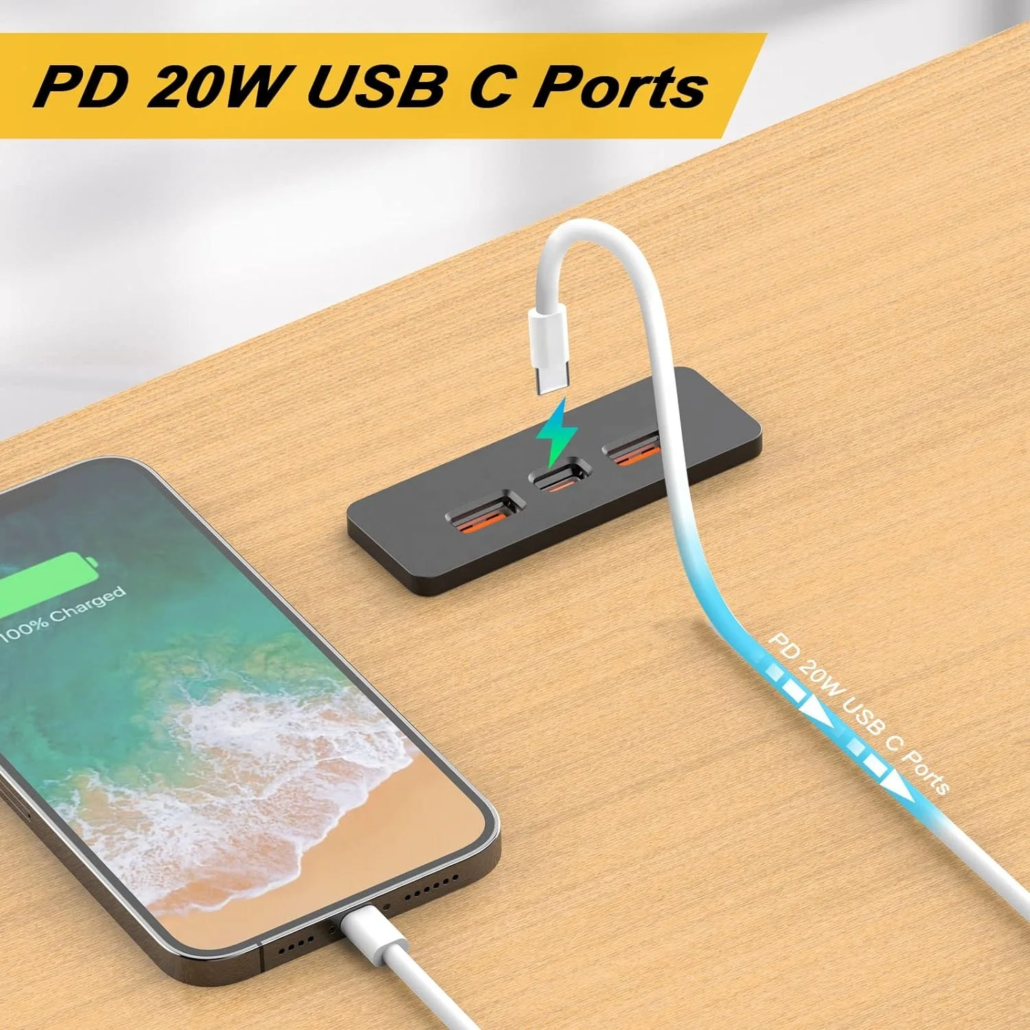 Recessed USB Hub Block Charging Station with PD 20W USB C3 in 1 Recessed USB Power Strip Outlet Fast Charging Mounted in Bed Des