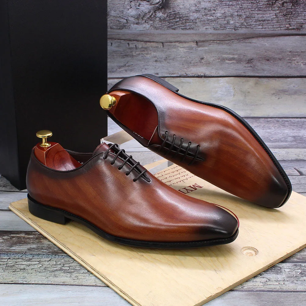 318-51 High End Oxford Shoes Men One Piece Leather Handmade Mens ...