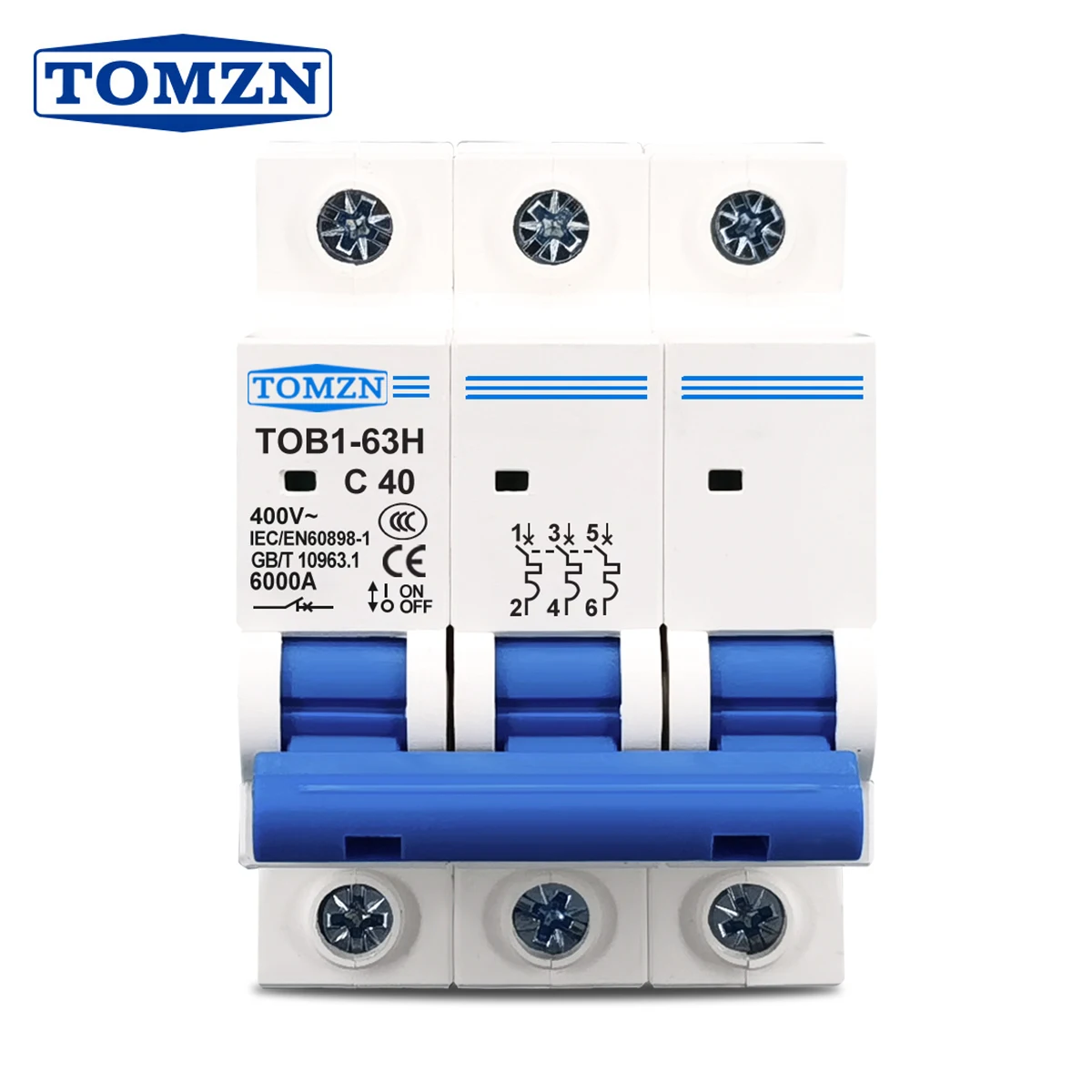 3P AC MCB TOB1-63 C Type 230/400V~ 50HZ/60HZ Mini Circuit Breaker 3A 6A 10A 16A 20A 25A 32A 40A 50A 63A