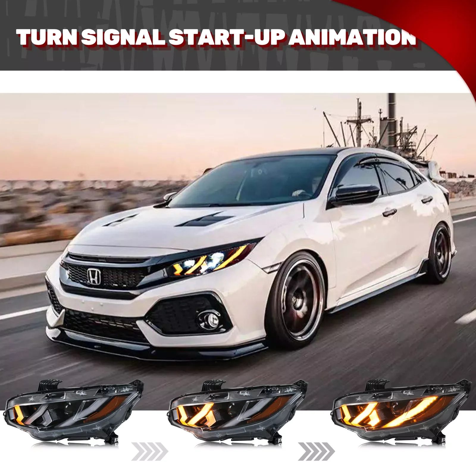 Auto Part LED Lamp Headlights for Honda Civic 10th Gen  2016 2021 FK Type R JDM Dynamic Turn Signal  Assembly High Beam DRL