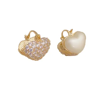 Elegant Zircon Pearl Double-Sided Ear Buckle High-End Fashionable Exquisite Niche Design Heart Shaped Earrings