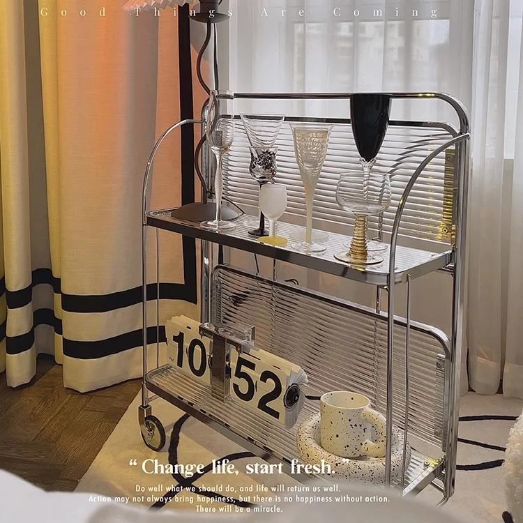 Mobile dining car rack Simple family bedroom trolley shelf living room wine hotel stainless steel trolley