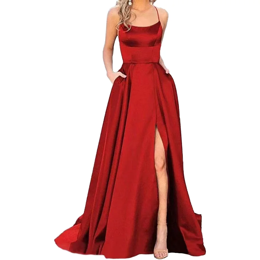 Christmas Evening Prom Dress Women Sexy Burgundy Satin Maxi Bridesmaid Dresses Adjustable Straps Plus Size Beach Evening Gown Christmas Evening Prom Dress Women Sexy Burgundy Satin Maxi Bridesmaid Dresses Adjustable Straps Plus Size Beach Evening Gown