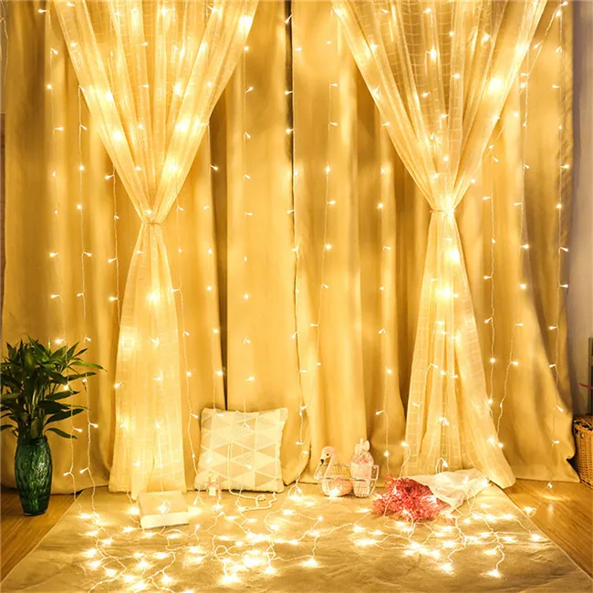300 LED 8 Lighting Modes Fairy Window Christmas Curtain String Lights for Christmas Bedroom Party Wedding