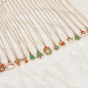 15 Design Christmas Necklaces Enamel Charms Deer Tree Wreath Candy Cane Bell Santa Necklace Trendy Xmas Party Jewelry