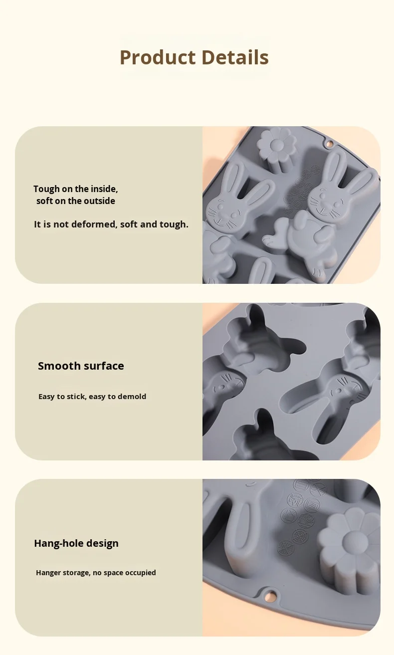 Cartoon 5-Hole 3D for Rabbit Silicone Cake Mold Children's Complementary Food Mold Factory Direct Baking Tool manufacture