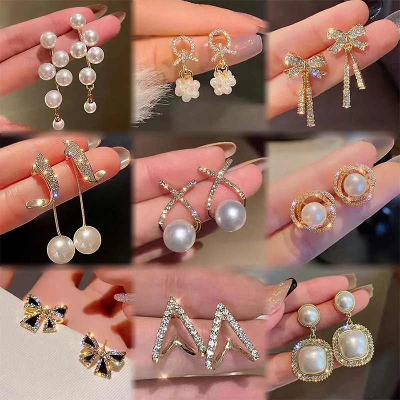 Fashion Pearl Geometric Flower Earrings S925 Silver Hollow Fruit Women
