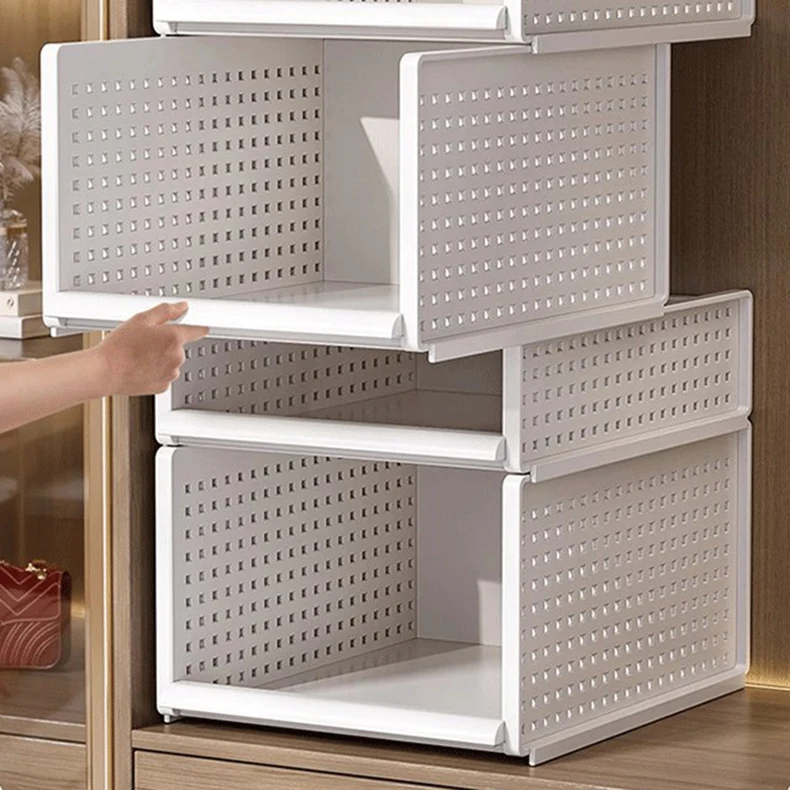 Stackable Plastic White Wardrobe Storage Basket Drawer Type Closet Storage Box for Clothing for Bathroom & Living Room supplier