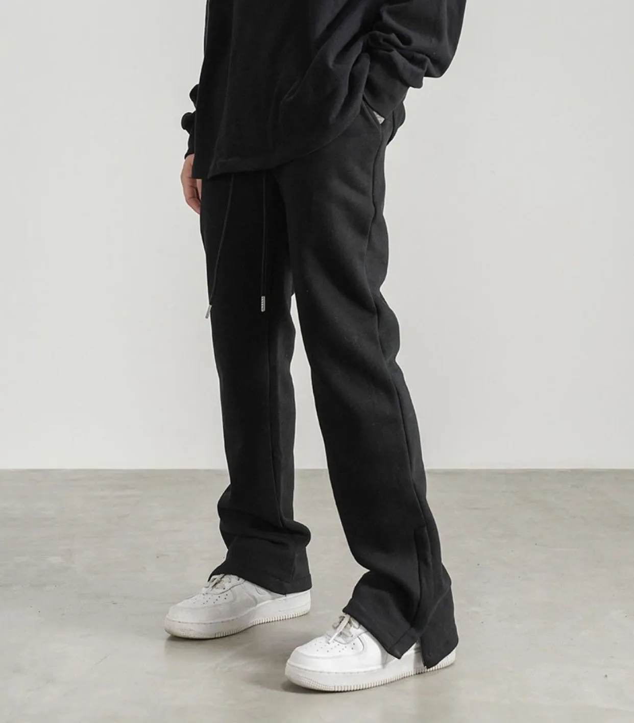 Custom Embroidery Jogger Pants Mens Split Stack Flare Drawstring