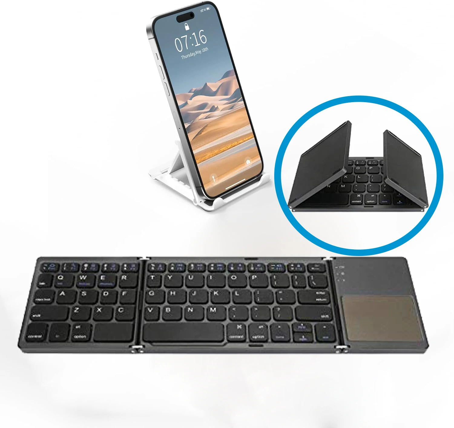 Foldable Slim Portable Mini bluetooth Triple Folding Foldable Mini Bt Wireless Keyboard with Mouse Touchpad for xiaomi Tv Box
