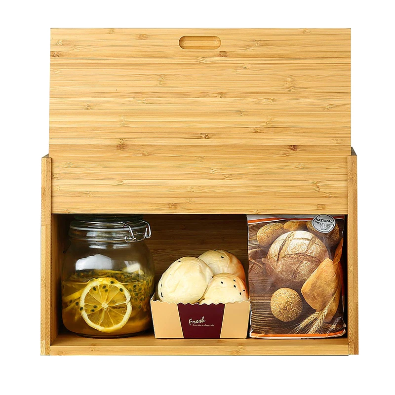 Bamboo Bread Box for Kitchen Countertop  Food Storage Container Box Wooden Large Capacity Bread Storage Bin