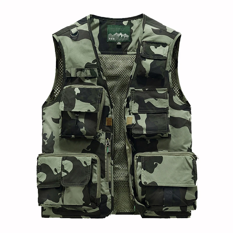 Wholesale Outdoor Camera Workwear Polyester Vest Multi Pockets Red