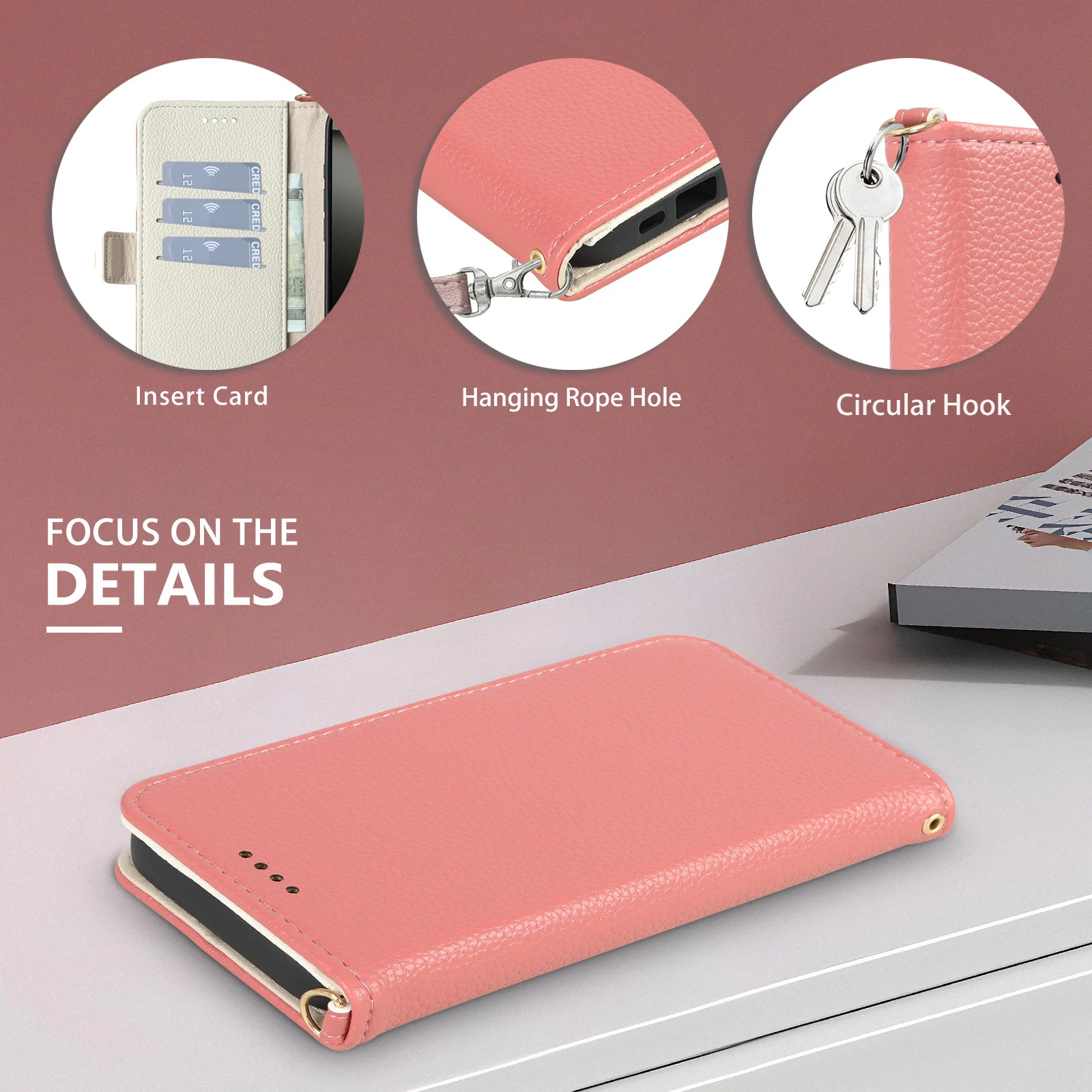 product laudtec litchi pattern card wallet shell business pu leather clamshell mobile phone case for  samsung galaxy s25 edge ultra plus-5