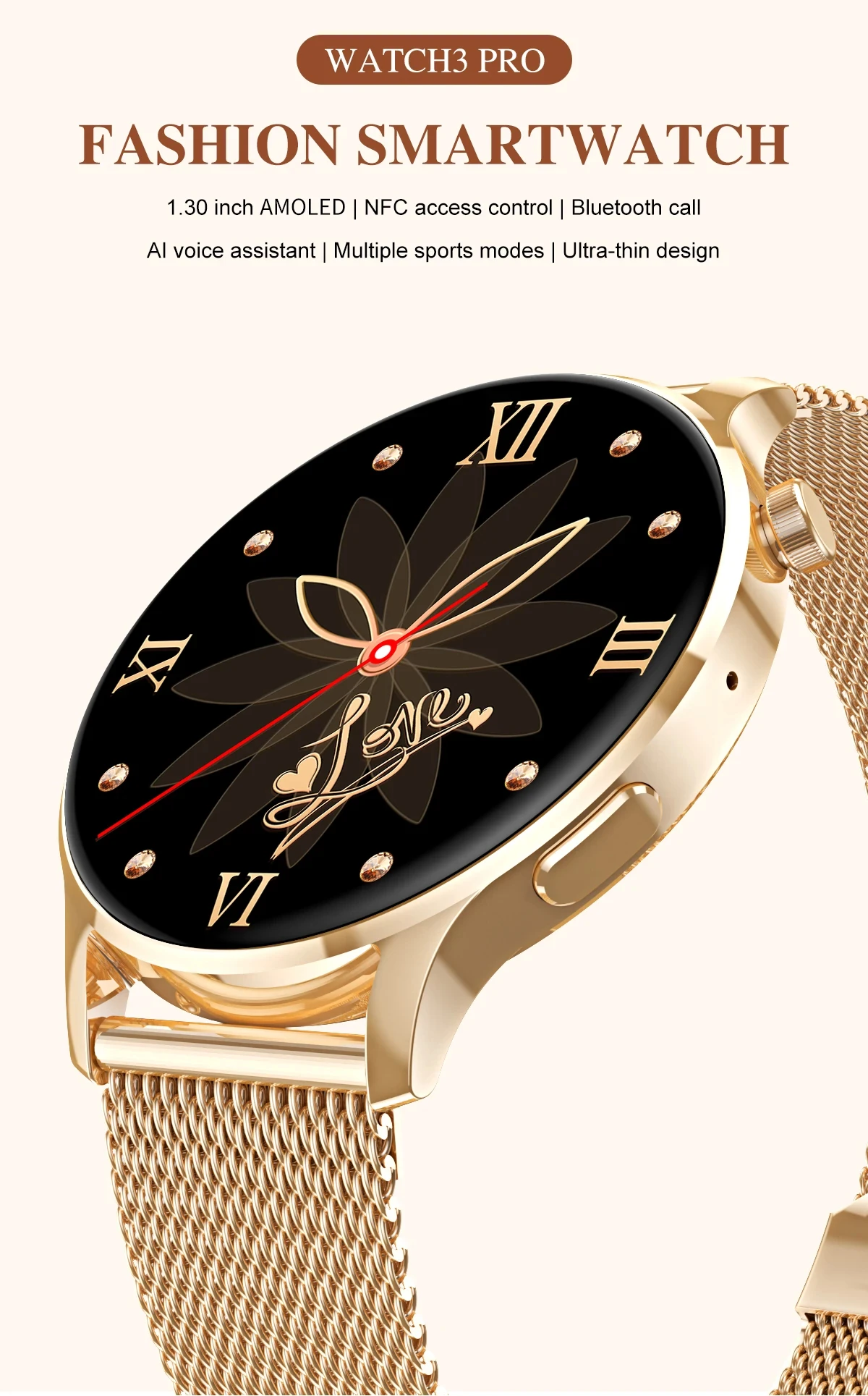 Women Smart Watch Watch3 Pro  Heart Rate Monitor Fitness Tracker Smartwatch Diamond Waterproof Lady Smart Clock Gift
