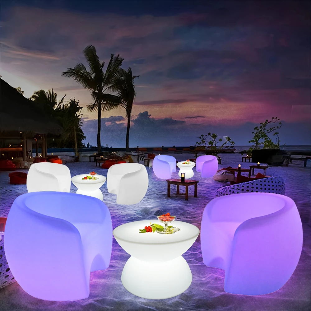Smart Modern LED Furniture Set for Living Room Practical Plastic Sofa Corner Unique LED Table and Chairs for Hotels