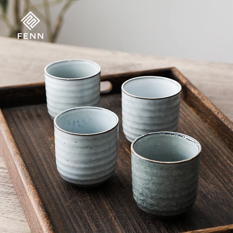 FENN fancy dusty fambe effect vintage yunomi tea cups  handleless 7oz ceramic cup for vending