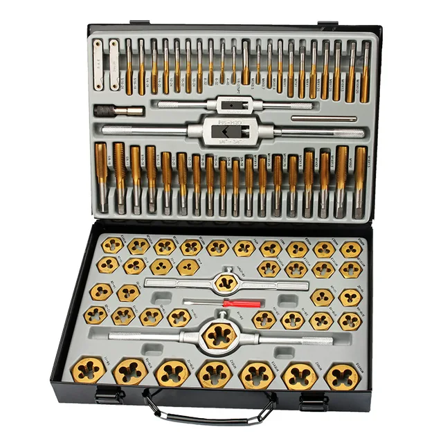 86PCS Tap and Die Set in Sae and Metric Titanium Coated Threading Tool Set for Cutting External and Internal Threading