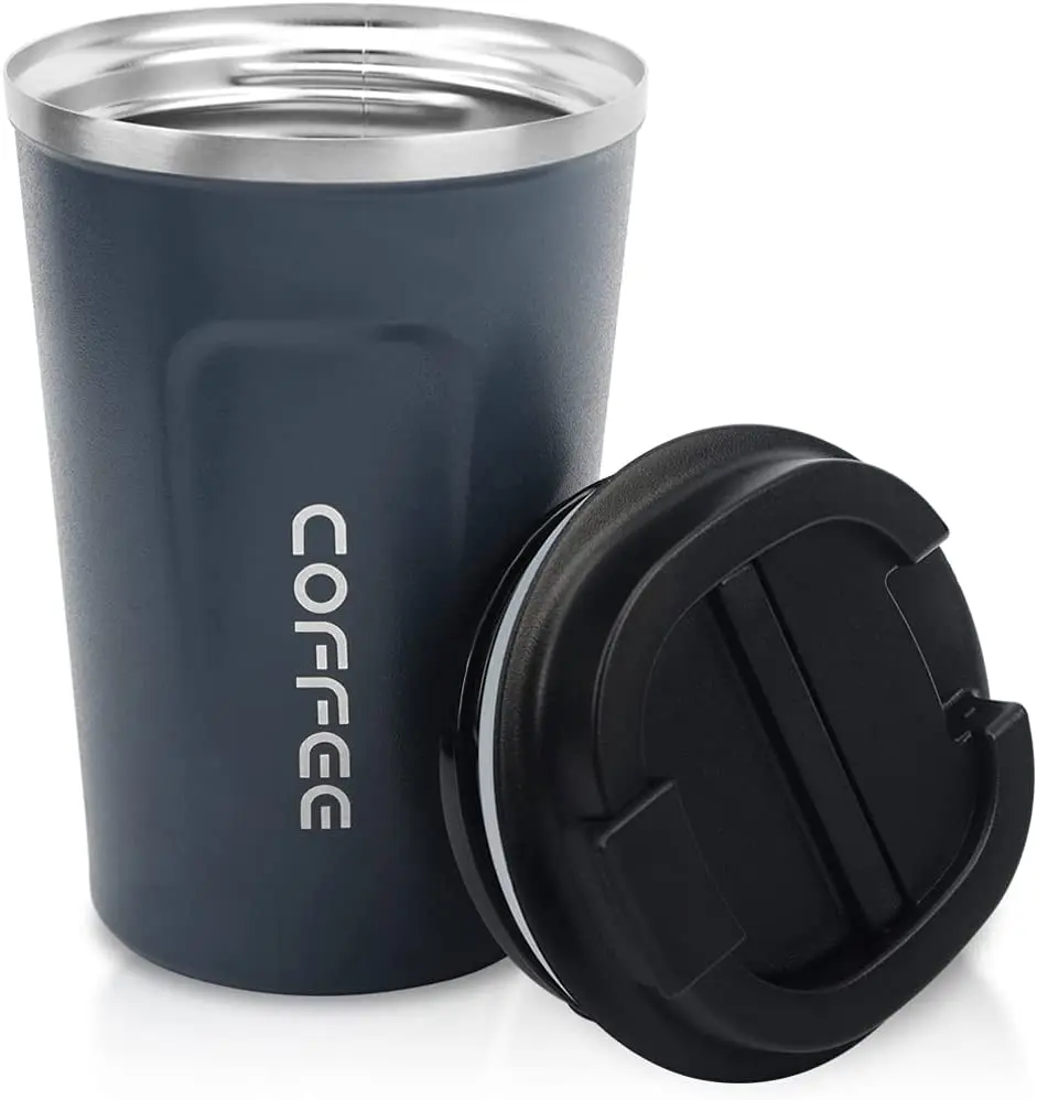 Travel Coffee Mug 14 oz Insulated Coffee Cups with Flip Lid Spill Proof  Reusable To Go Mug for Ice Coffee Tea-SilverBlack