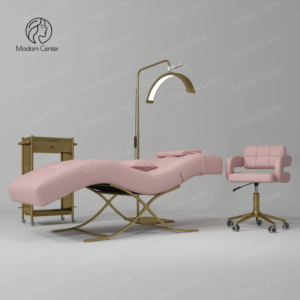 Madamcenter Luxury Black Beauty Salon Sofa Aesthetic Synthetic Leather Lash Bed for Eyebrow Facial Eyelash Extension Chair