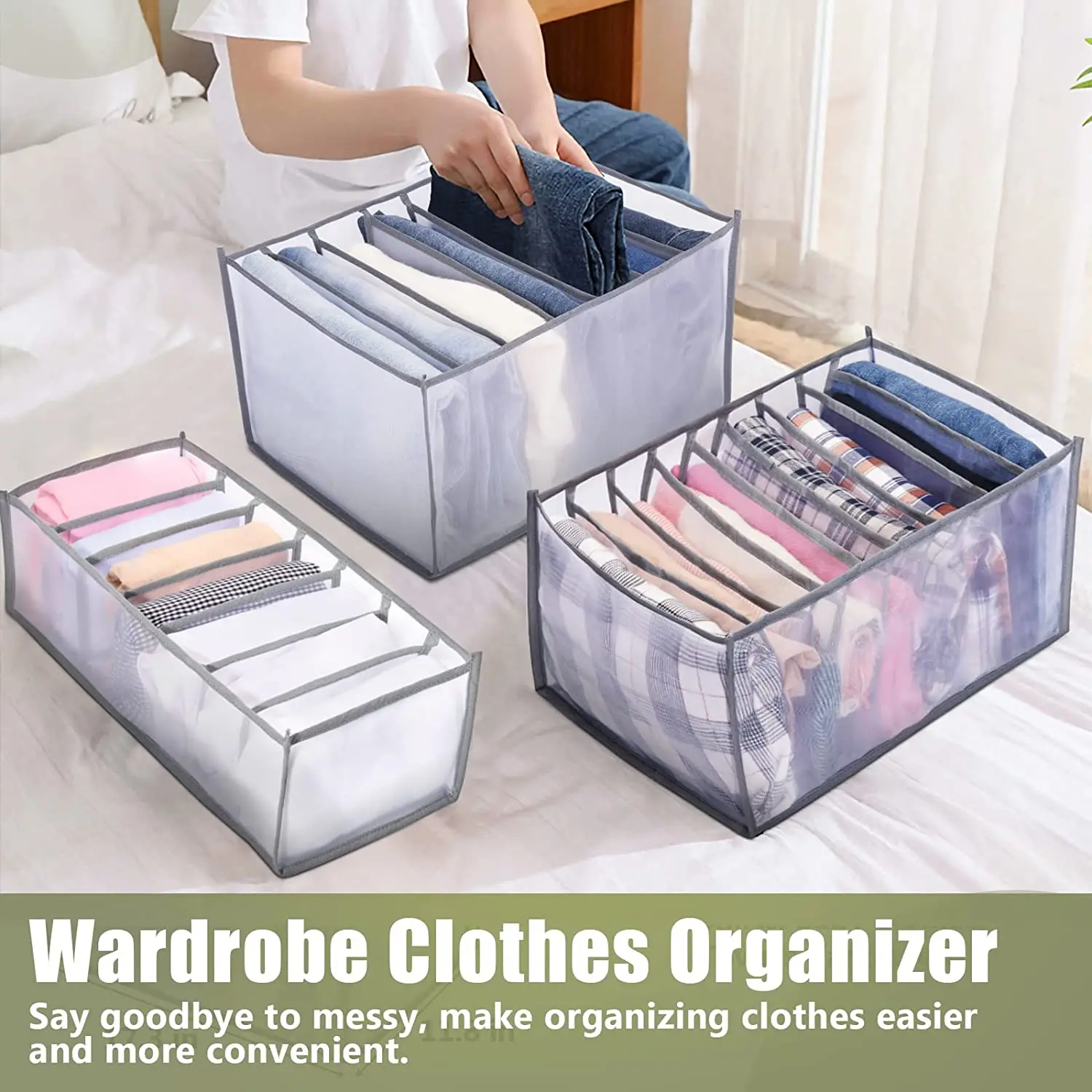 Amazon Hot Selling Foldable Clothes Compartment Storage Box Mesh Drawer