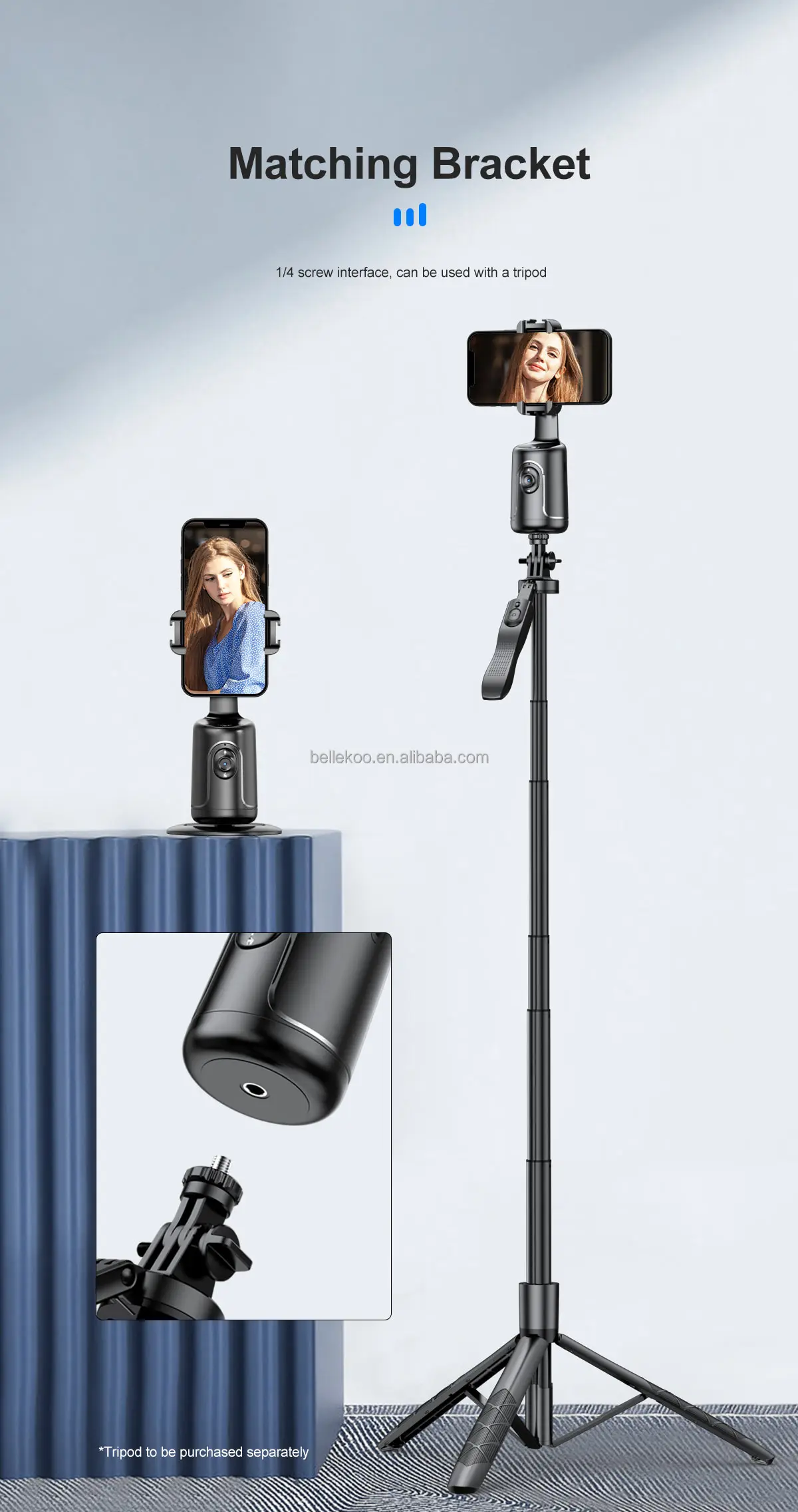 360 Rotate AI Smart Auto Motion Follow Face Tracking Stabilizer Phone Gimbal for Live Streaming Vlog Video Making