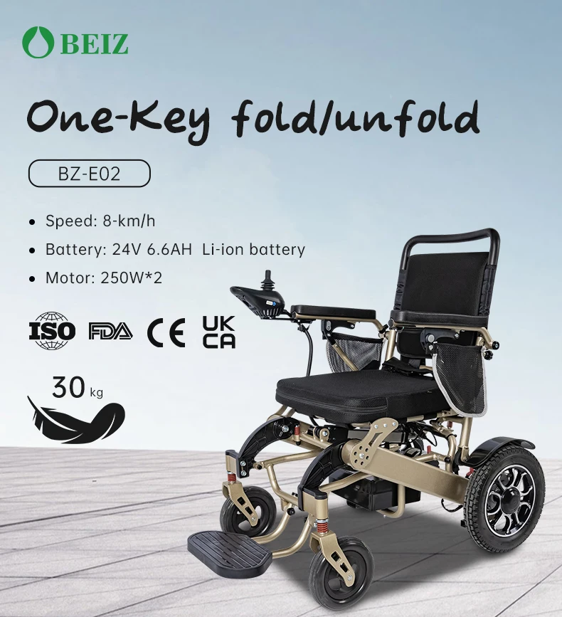 Shanghai Beiz Foldable Motorized Wheelchair Automatic Folding Power Chair Portable Lightweight All Terrain Electric Wheelchairs factory