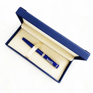 Luxury Business Gift Blue Metal Roller Pen with Custom logo Promotion Office Supplies Metal Roller Pen Set with PU Leather Box