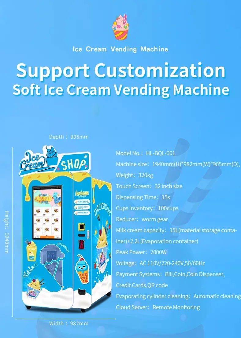 Italian Popular Automatic Frozen Food Ice Cream Machines Self Service