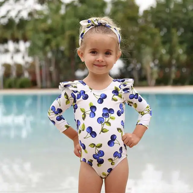 Girls Long Sleeve Rash Guard One Piece Swimsuits Kids UPF 50 Sun Protection Swim Shirts Bathing Suit 3-14 Years