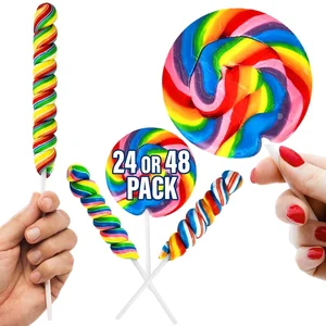 24 Individually Wrapped Rainbow Lollipops  Large  Swirl and Twisty Pops Non-Broken Suckers for Holiday Decorations