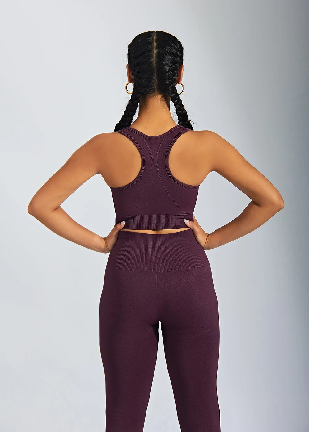 Jiejin Factory New Solid Color 2 Pieces Active Stretch Slim Seamless