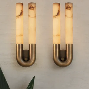 Vintage Copper Spanish Marble Wall Lamp for Bedroom Hotel Living Room Corridor Balcony Villa-LED Recessed Installation