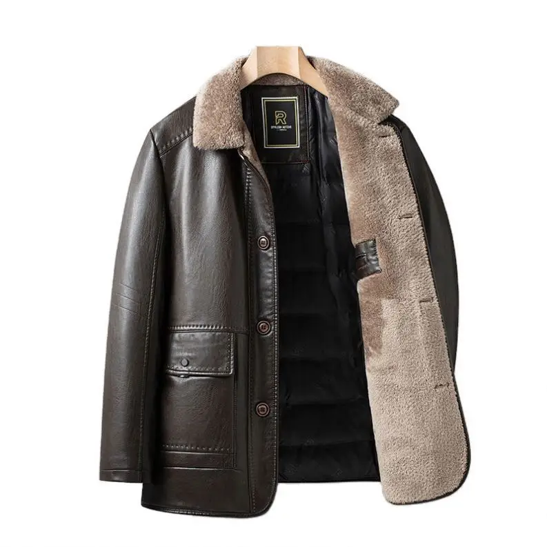 Jackets ed Fleece Coat with White Duck Veet Down Jacket Men's cking Leather Thicken Warm PU_voghion.com