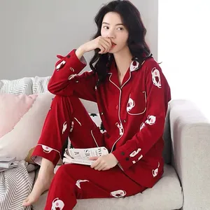 Wholesale Custom Logo Pajamas for Women, Soft 100% Cotton Comfortable Lightweight Long-sleeve Homewear Clothing Dropshipping