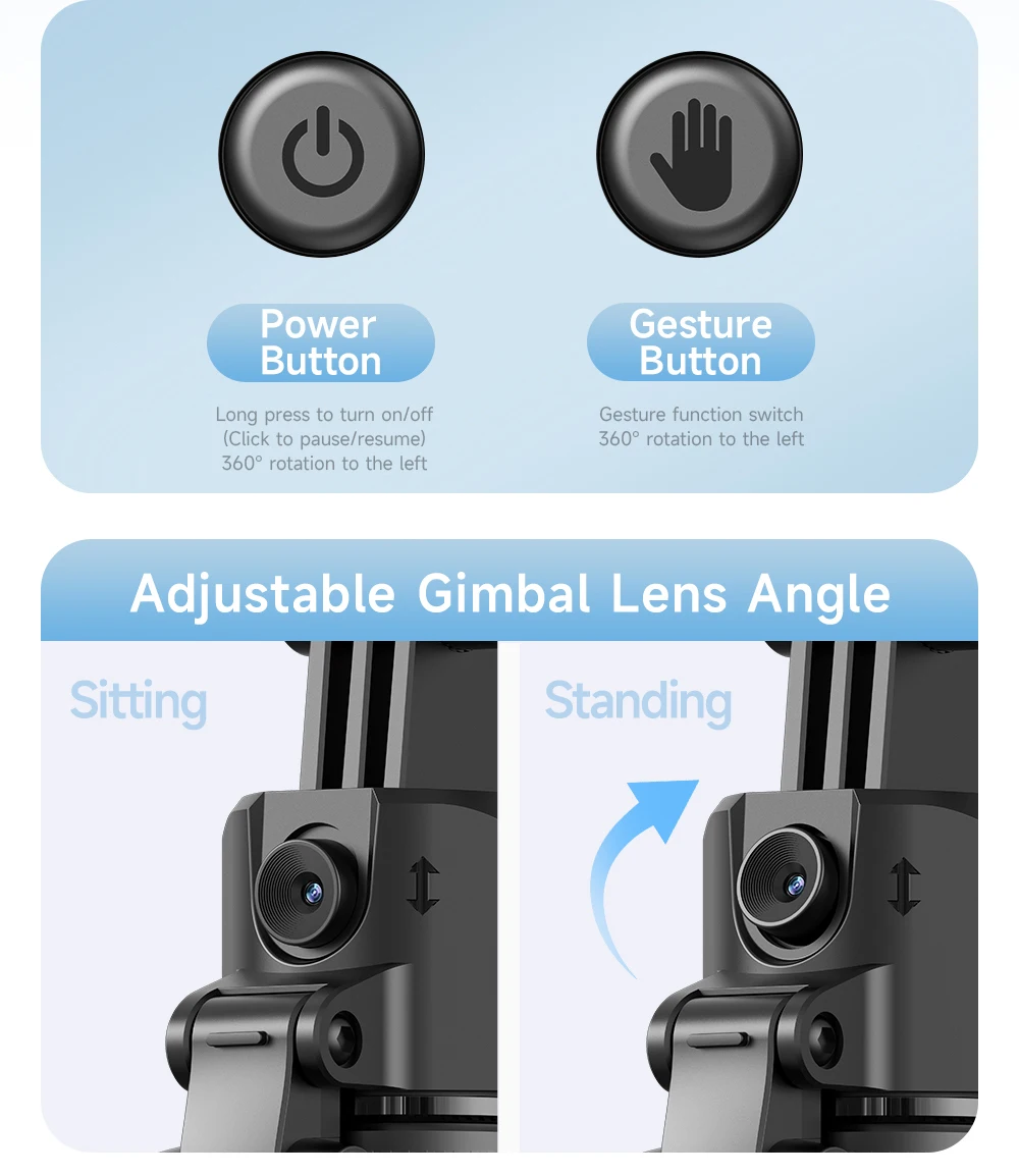 C17 AI Face Tracking Gimbal Quadrapod Max 1.6m 360 Degree Rotation Stable Selfie Stick for Mobile Phone Sports Digital Camera