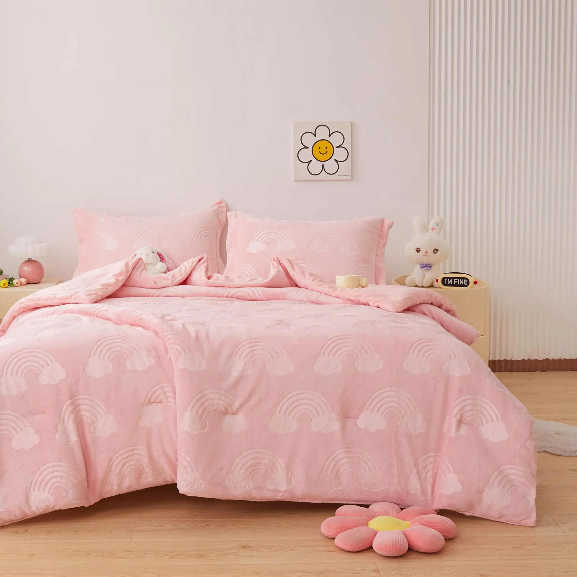 Wholesales AOYATEX Printed carton embossed flannel comforter sets for kids