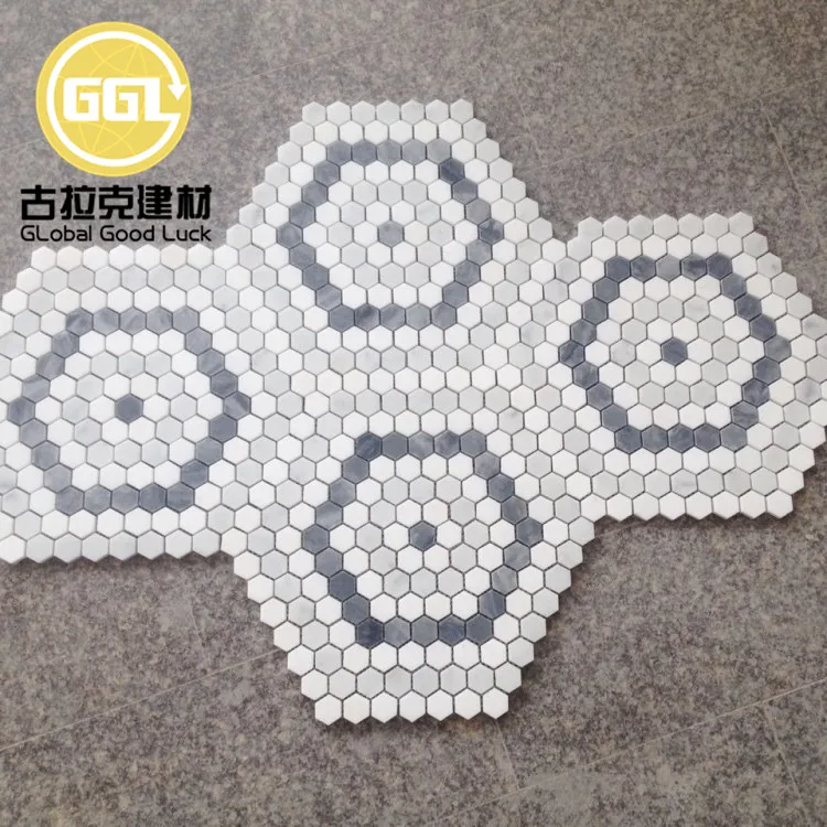 Carrara White And Gray Marble Mini Hexagon Mosaic Tile For Interior Wall