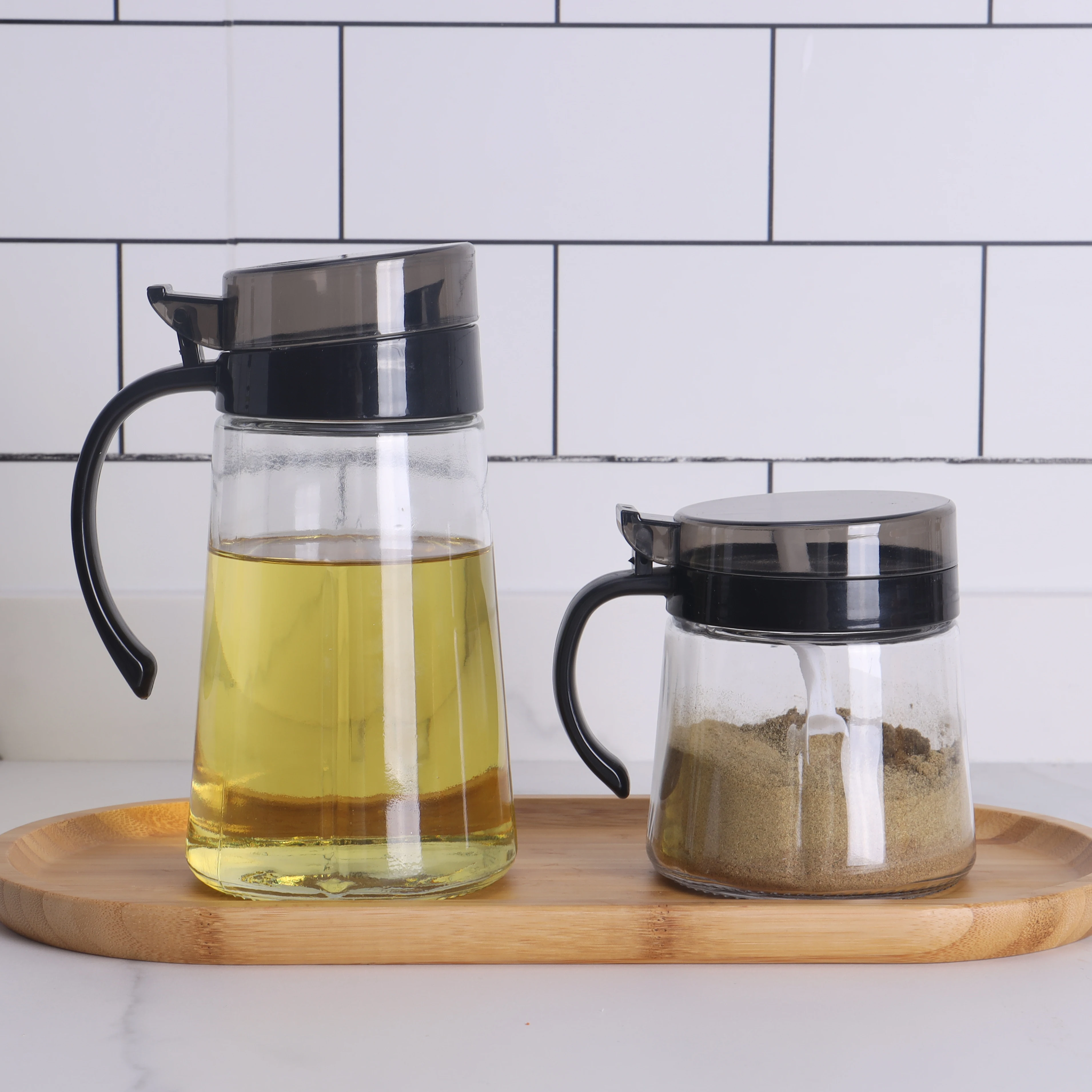 Kitchen Cooking Tools Refillable Vinegar Olive Oil Seasoning Pot Dispenser  Jars With Plastic Top