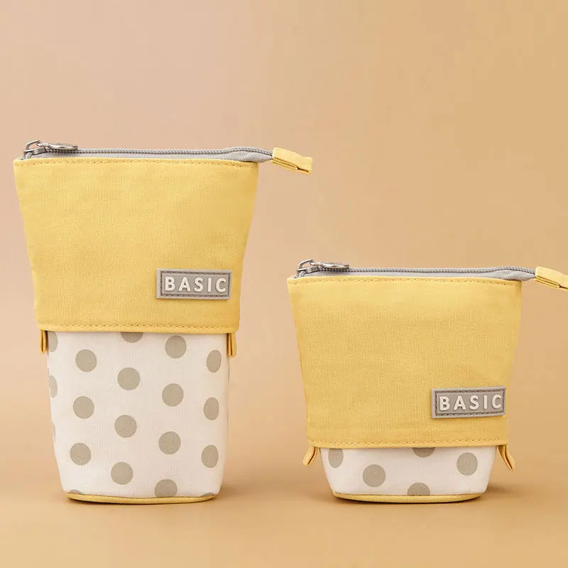 Hot Sale School Creative Drop-down Stackable Round Canvas Telescopic Pencil Bag
