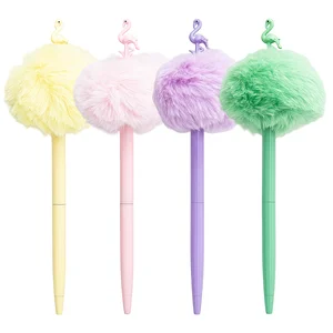 Novelty Cute Pom Pom Ballpoint Pens with Custom Logo Metal Body 1.0 mm Smooth Writing for School Supplies and Promotional Pen
