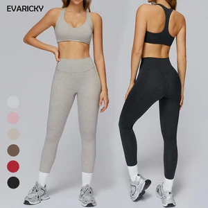 Evaricky Women's Solid Activewear Suit Sports Bra Leggings 2 Piece Set High Waist Four-Way Stretch Breathable Workout Gym